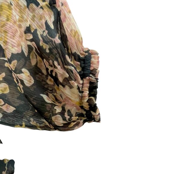 Lauren Conrad Ruffle Sleeve Floral Blouse 2X | Black Pink Romantic Chiffon Top - Picture 12 of 16
